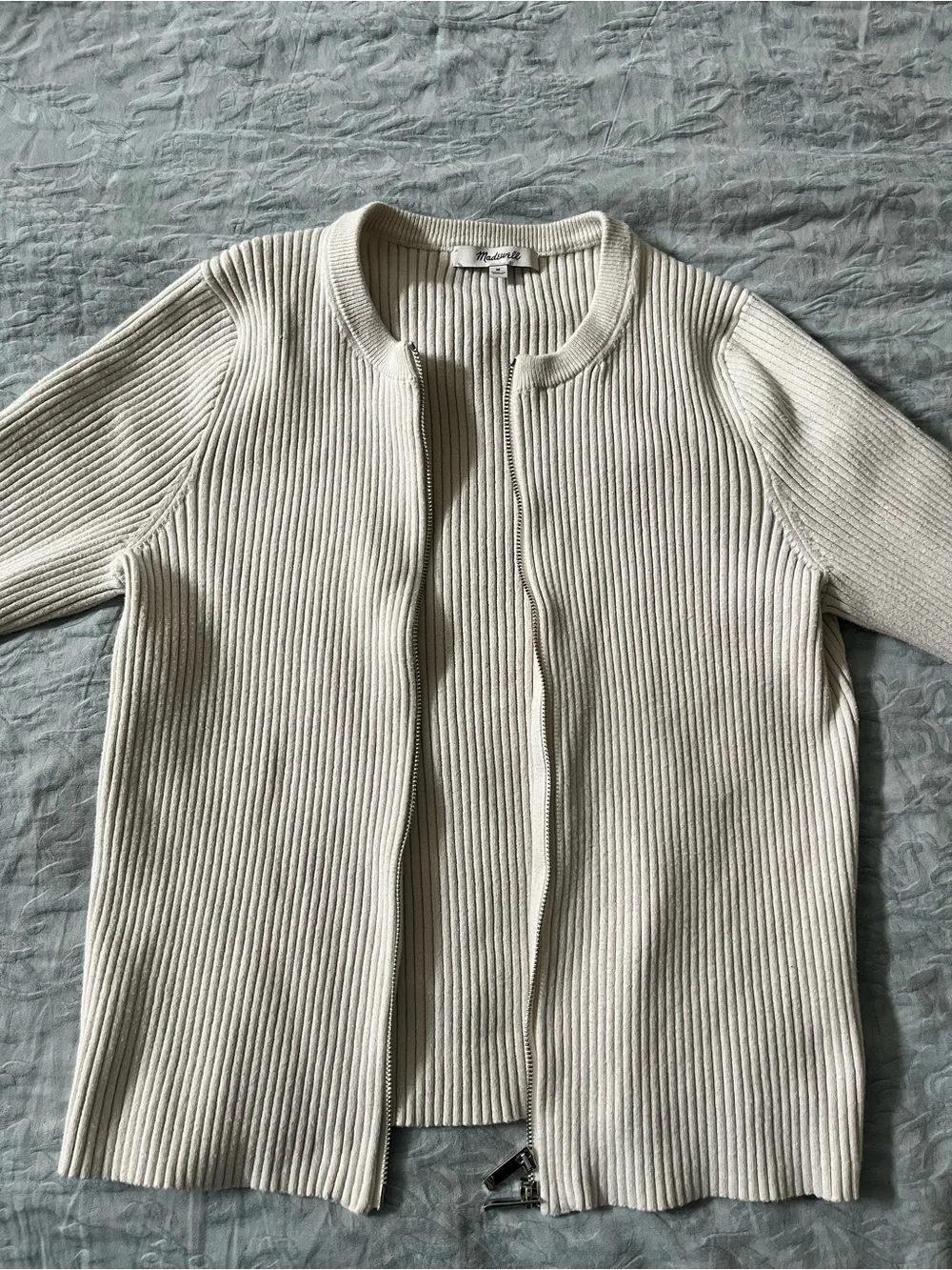 Madewell Cream Ribbed Zip-Front Cardigan